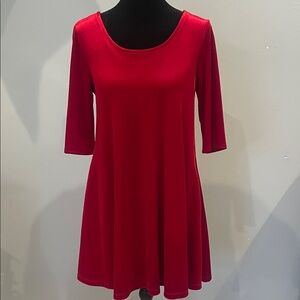 Red A-Line Dress with 3/4 Sleeves velvet holiday fav